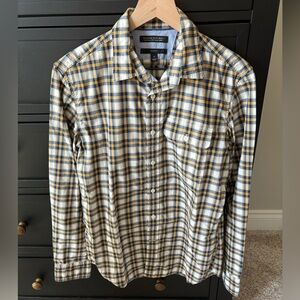 Banana Republic Men's Blue and Yellow Plaid Shirt